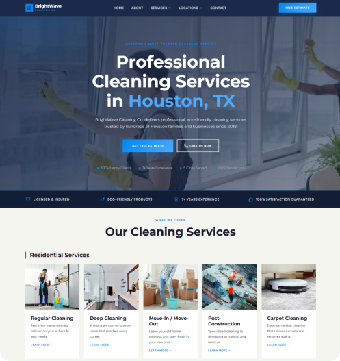 Professional cleaning company website built by BlueBee Sites — Houston, TX