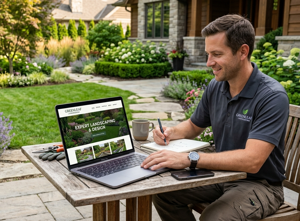 Landscaper mowing a lawn